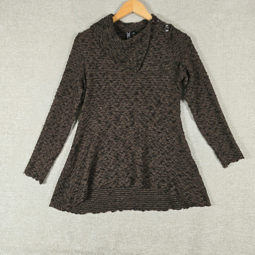 Sno Skins Womens Brown Textured Cowl Neck Button Tunic Sweater Made in USA Large